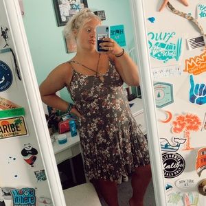 American Eagle Olive Green Floral Dress